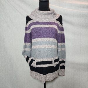 Great Northwest Indigo M Striped Cowl Neck Tunic Sweater with Kangaroo Pocket